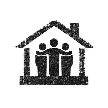 Group therapy session for addiction in a stylized house illustration  