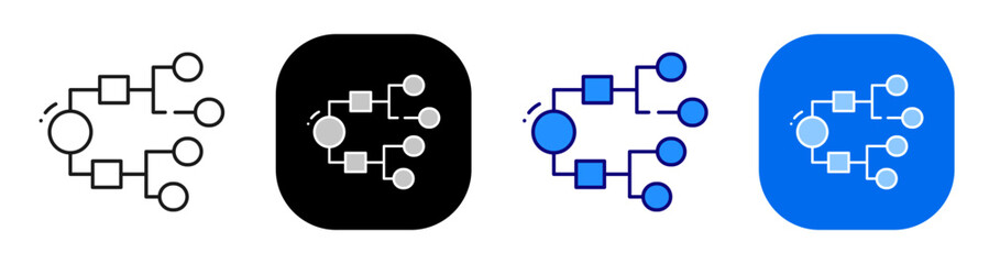 Fototapeta na wymiar Workflow diagram nodes for process mapping structure and system organization. Line, filled, black, color set. Editable stroke