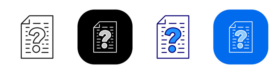 Obraz na płótnie Canvas Question document concept representing report inquiry and information request. Line, filled, black, color set. Editable stroke