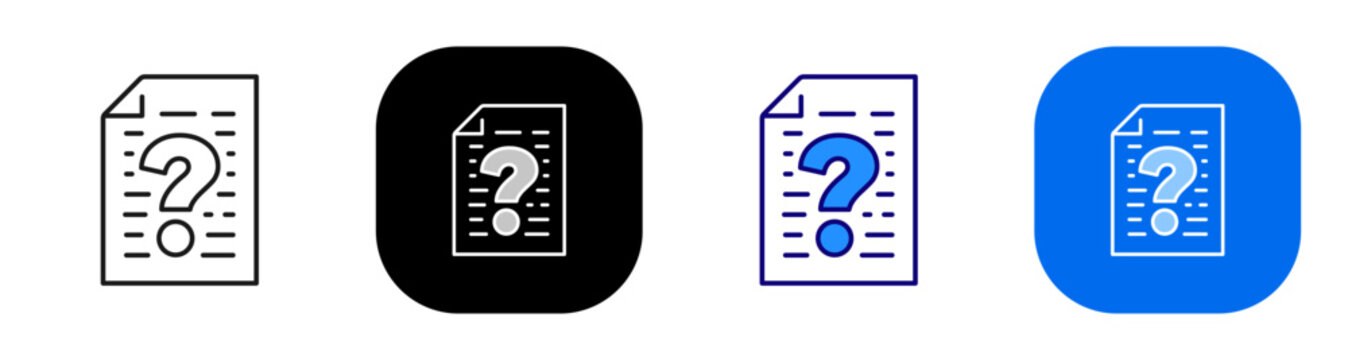 Question document concept representing report inquiry and information request. Line, filled, black, color set. Editable stroke
