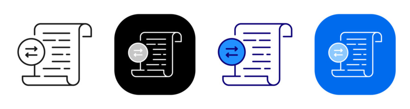 Document directions concept representing record transfer and workflow routing. Line, filled, black, color set. Editable stroke