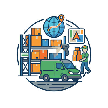 Comprehensive Logistics and Global Supply Chain Management Vector Illustration Featuring Warehouse Storage Distribution and Efficient Delivery Services
