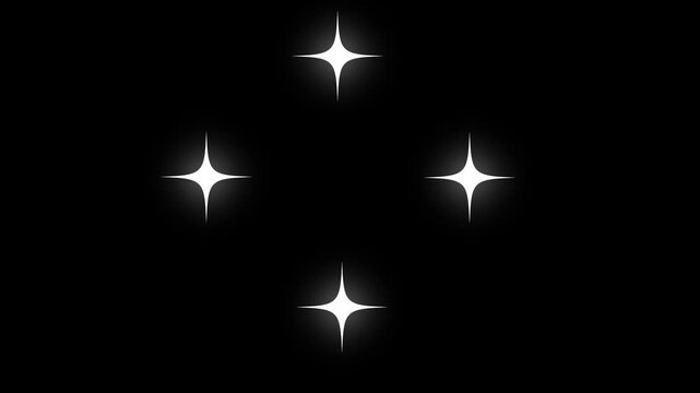 Twinkling stars animation, fast twinkle line effect, cartoon white blinking stars, doodle vector sparkle animation, 2D shining twinkle effect on black screen background. 4k video
