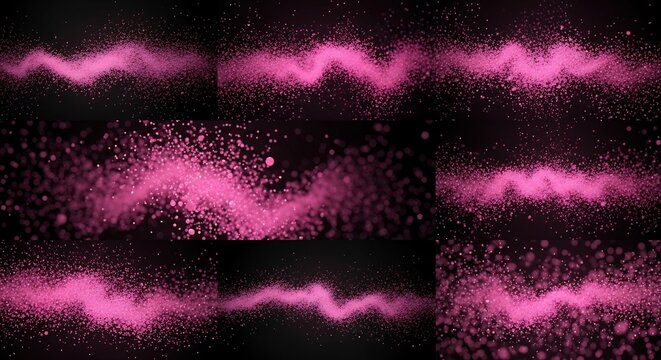 Set of pink sparkling dust clouds and shimmering particle effects.