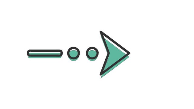 Mint green right arrow icon with dashed line and dots vector illustration isolated on white background