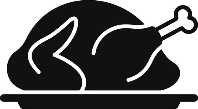 Roasted holiday turkey vector illustration featuring a whole cooked chicken silhouette served on a platter dish plate