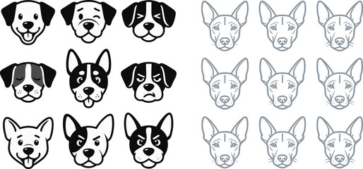 Fototapeta premium Vector dog face icons and puppy character illustrations with different expressions for pet branding and emoji design