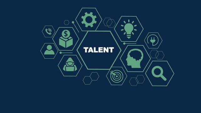 Digital Talent Concept with Hexagonal Network of Icons on Dark Blue Background skill ability