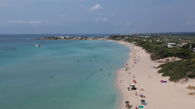 Puglia, Italy, Aerial Drone View of Natural Limestone Rock Arch Over the Sea, Ocean, Beach