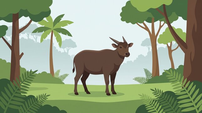 Wild Anoa in Sulawesi Nature Reserve. Endangered animal in natural habitat.