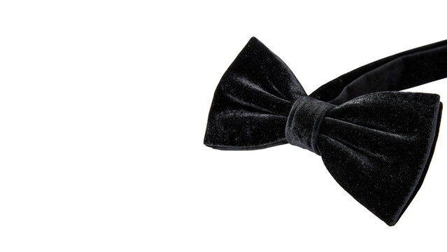 Elegant classic black fabric bow tie accessory isolated on transparent background