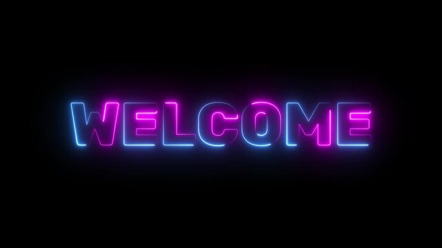 welcome neon animated text welcome sign advertising neon cafe karaoke live music on alpha transparent background