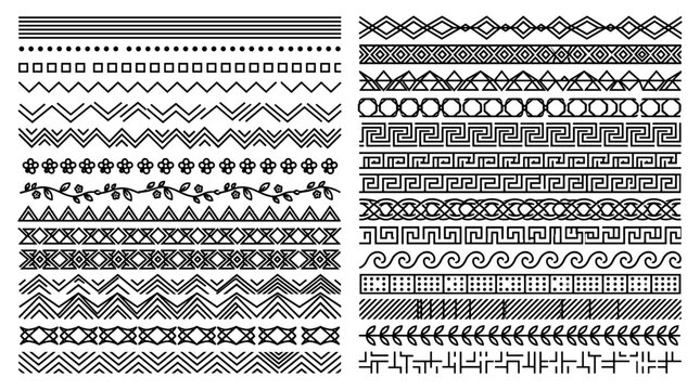 Geometric line borders collection with greek keys and tribal zigzag ornamental patterns