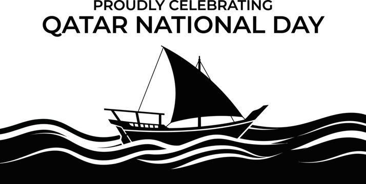 Qatar national day celebration with traditional dhow boat silhouette
