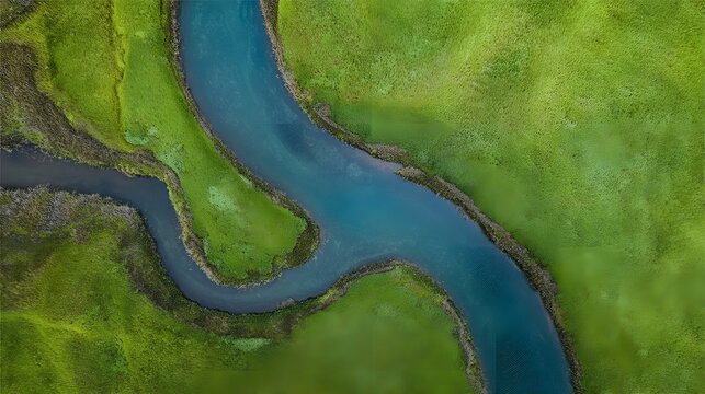 Overhead Spring River in Green Meadow graphic background