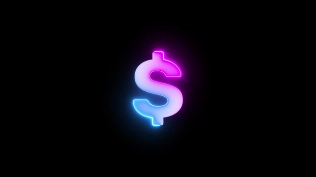 abstract neon dollar icon animation on alpha transparent background, neon dollar icon