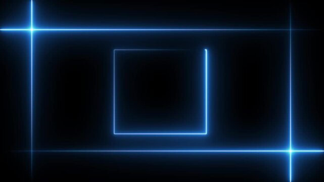 Rectangular fire effect animation. Fire flame gradually appearing in a rectangle frame. Abstract neon line picture frame neon glowing laser lines on alpha transparent background