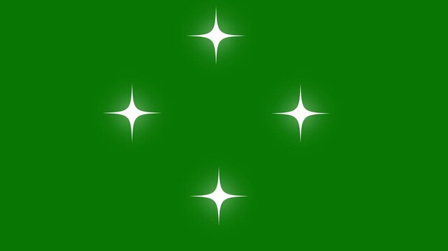 Twinkling stars animation, fast twinkle line effect, cartoon white blinking stars, doodle vector sparkle animation, 2D shining twinkle effect on green screen background. 4k video