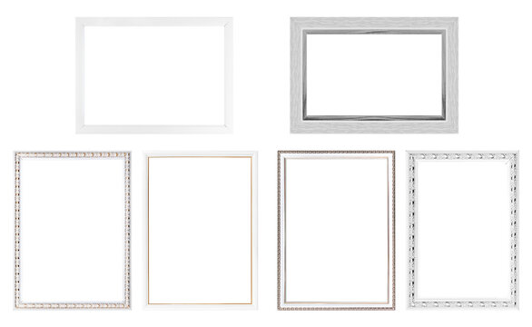 Set of elegant white and silver picture frames isolated on white background