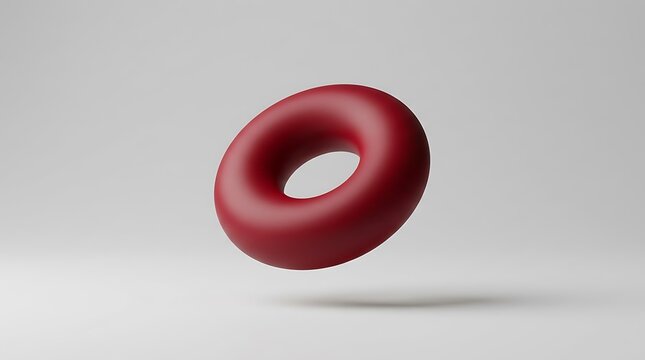 A single red torus shape floating in the air with a subtle shadow underneath.