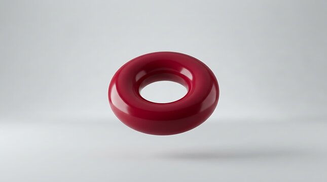 A Single Red Torus Object Floating Above A White Surface