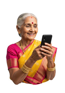 Smiling senior woman using smartphone happily