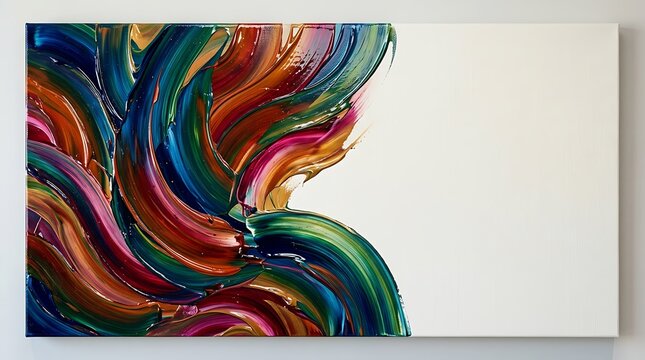 Abstract Colorful Swirls of Paint on a White Canvas with Texture