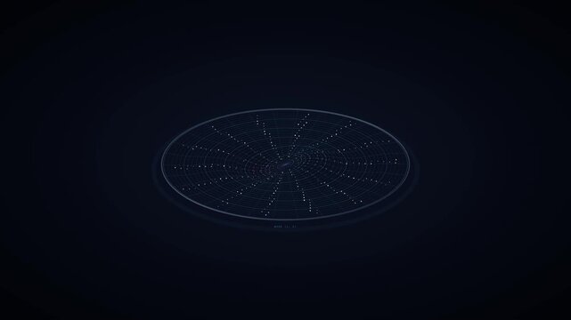 Abstract Animation Of A Dark Blue Technology Radar Screen Scanning With Glowing Dots And Lines