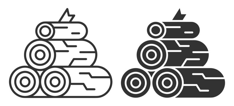 stack of wooden logs illustration symbol black and white vector on transparent background