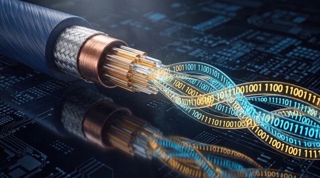Fiber optic cable transmitting binary digital data
