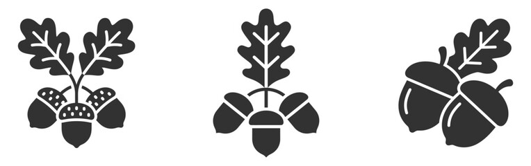 oak acorn icons set with leaves vector illustration on transparent background © gerik_a