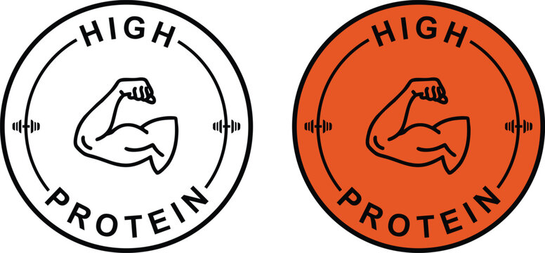 High Protein, Highly Protein label, Healthy Food Label, Protein Label Emblem For Body Builders Products, Sticker For Food Supplements, Protein Supplement