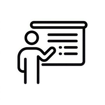 Presentation icon person giving a lecture with a whiteboard
