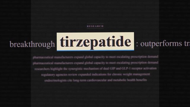 Tirzepatide clinical trial data scan, dual action obesity medication dark mode research report text overlay