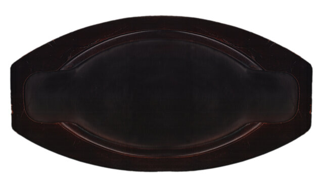Dark wooden oval serving tray isolated on white background