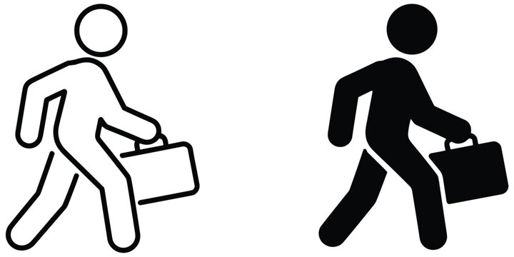 Two people carrying heavy black boxes, one bent over, one standing bent posture