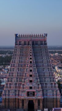 Vertical Aerial Dolly Zoom of Sri Ranganathaswamy Temple Tamil Nadu
