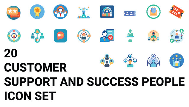 Customer support and success people icons &ndash; client satisfaction, retention, and growth symbols.
