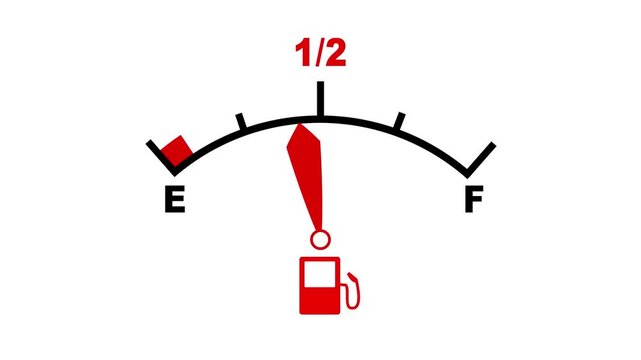 Fuel gauge filling up from empty to full tank animation with gas level meter indicator