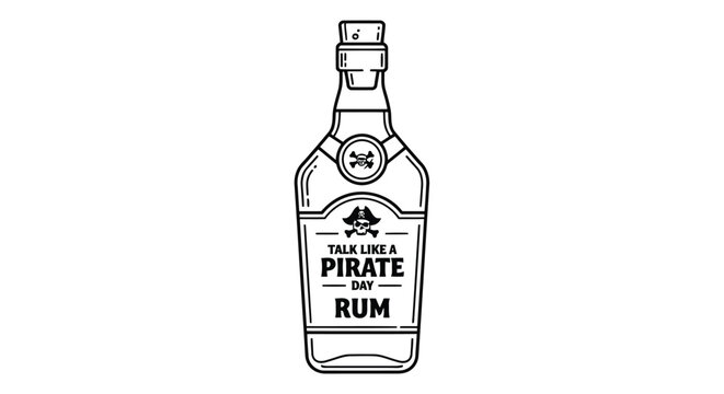 Rum bottle with pirate label for Talk Like a Pirate Day line art