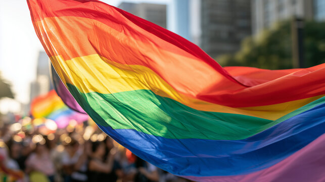 Vibrant Pride Parade LGBT Sao Paulo Featuring A Waving Rainbow Flag Celebrated In A Dynamic Urban Public Square With Enthusiastic Supporters