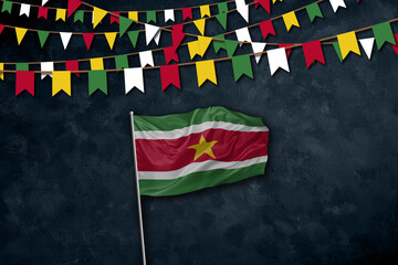 Suriname independence day greetings card with flag and text © firewings