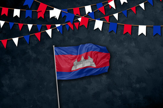 Cambodia independence day greetings card with flag and text