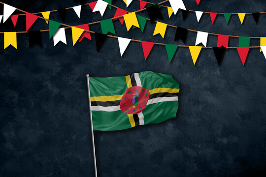 Dominica independence day greetings card with flag and text