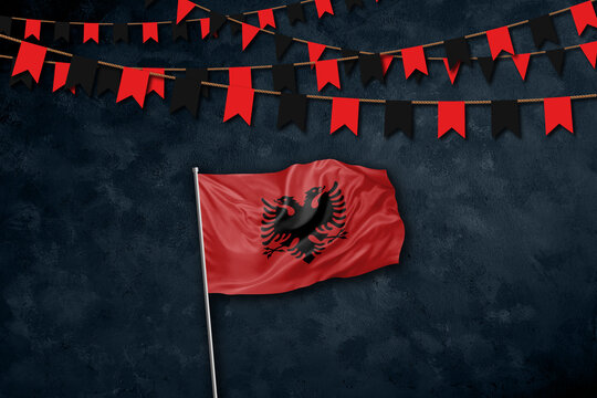 Albania independence day greetings card with flag and text