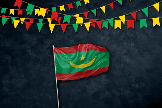 Mauritania independence day greetings card with flag and text
