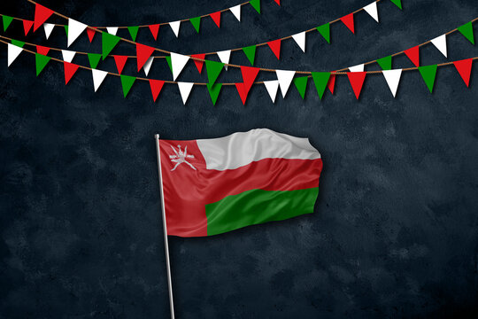 Oman independence day greetings card with flag and text