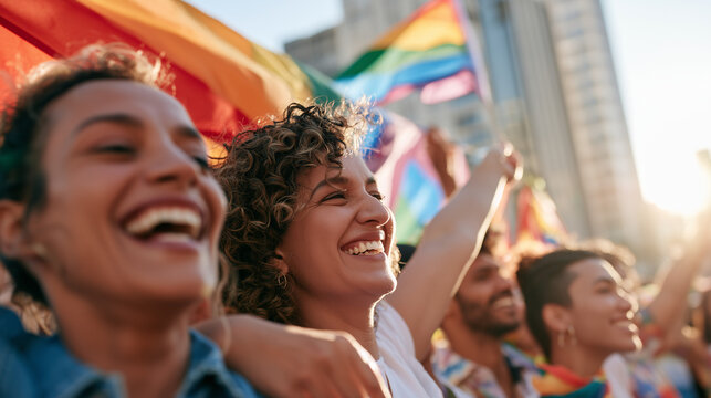 Joyful Diverse Group Celebrating Community and Equality During the Vibrant Parade LGBT Sao Paulo March Through City Streets