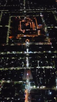 Vertical Aerial Night View of Sri Ranganathaswamy Temple, Srirangam, Tamil Nadu