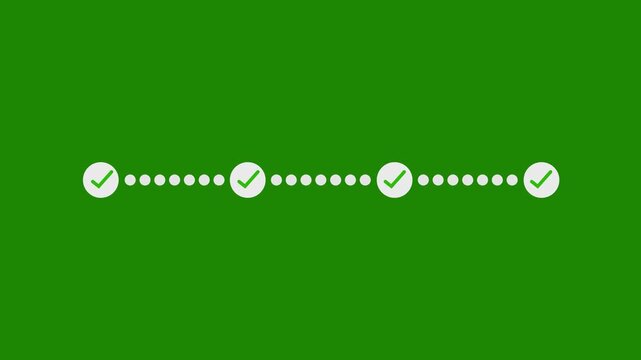 Four circles appear within frames with four steps, numbers, and check marks. This motion graphics-style video animation is an infographic.